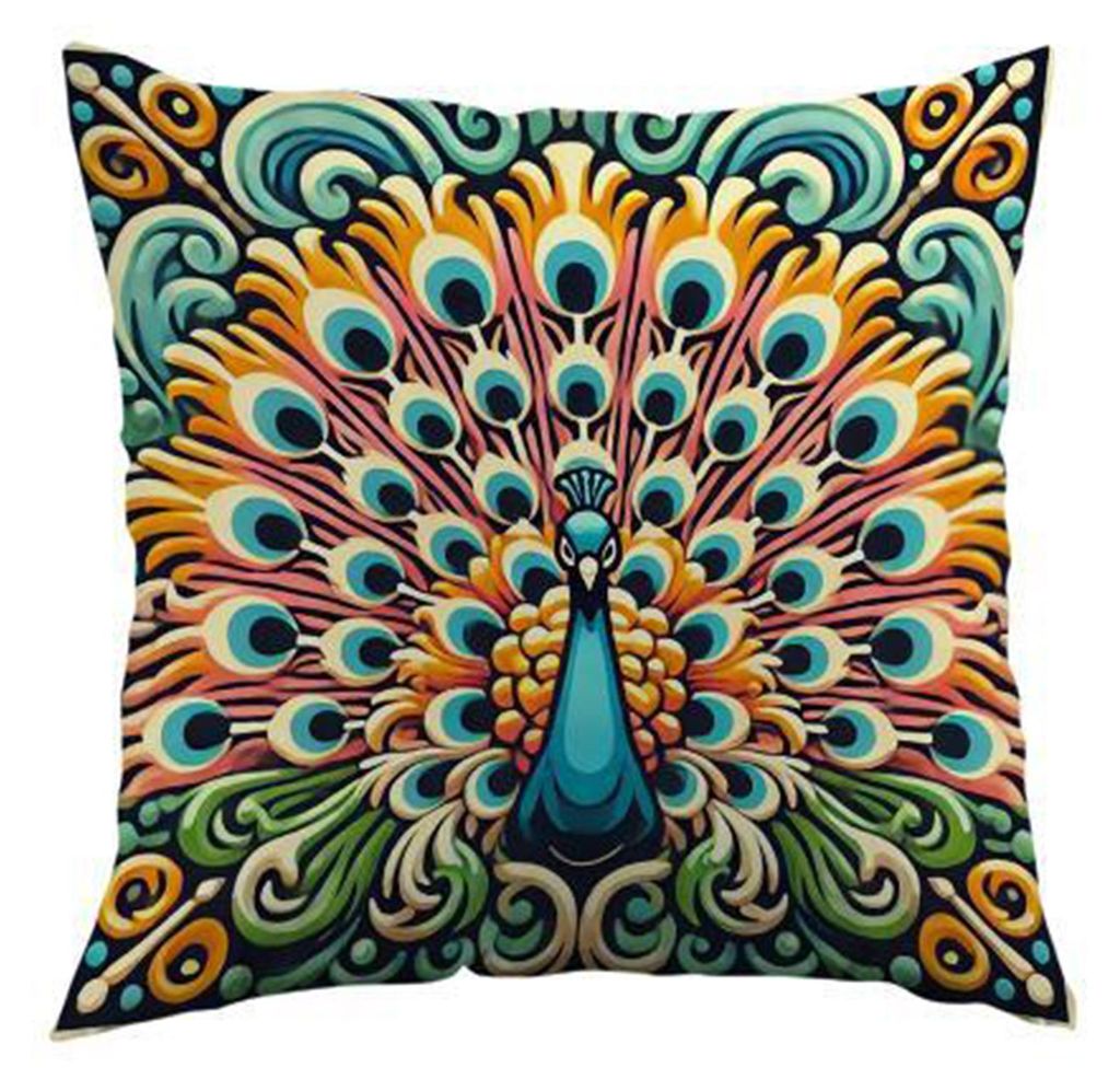 Boho-Pfauen-Kissenbezug, farbenfroher Pfauen-Dekokissenbezug, dekorativer Kissenbezug für Sofa, Wohnzimmer, Schlafzimmer, Heimdekoration