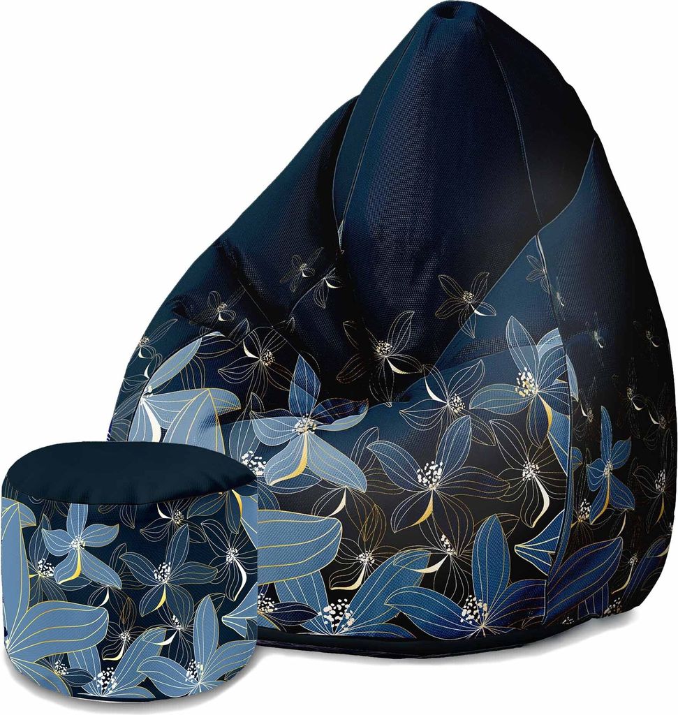 Dreamroots Bean Bag 80x80x120cm Sitzsack mit Lehne und Hocker und Bezug Sitzkissen Boden Sack Bubibag Sitzsack Sitzsack mit Füllung mit Navy Night
