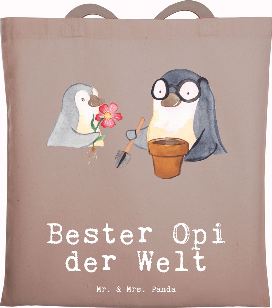 Mr. & Mrs. Panda Jutebeutel Pinguin Bester Opi der Welt - Braun Pastell - Geschenk, Shopping Tasche, Laptoptasche, Opa, Tote Bag, Kleinigkeit, Gesc...