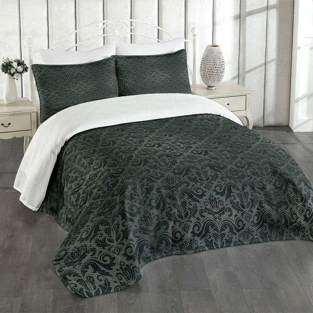 Copriletto Vintage Damascato Grigio 264x220 | Stile ABAKUHAUS Chic