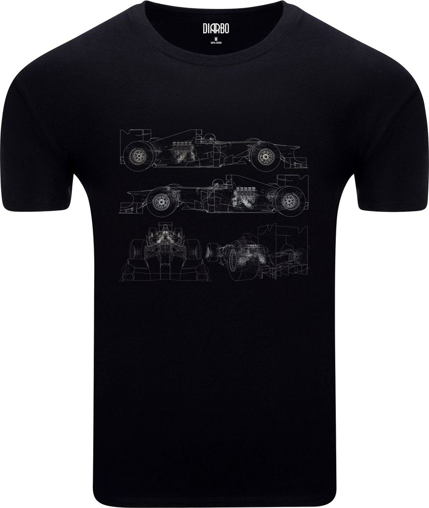 Diarbo Herren T-Shirt mit Blaupausen Druck Formel 1 Schwarz Gr.XXXL
