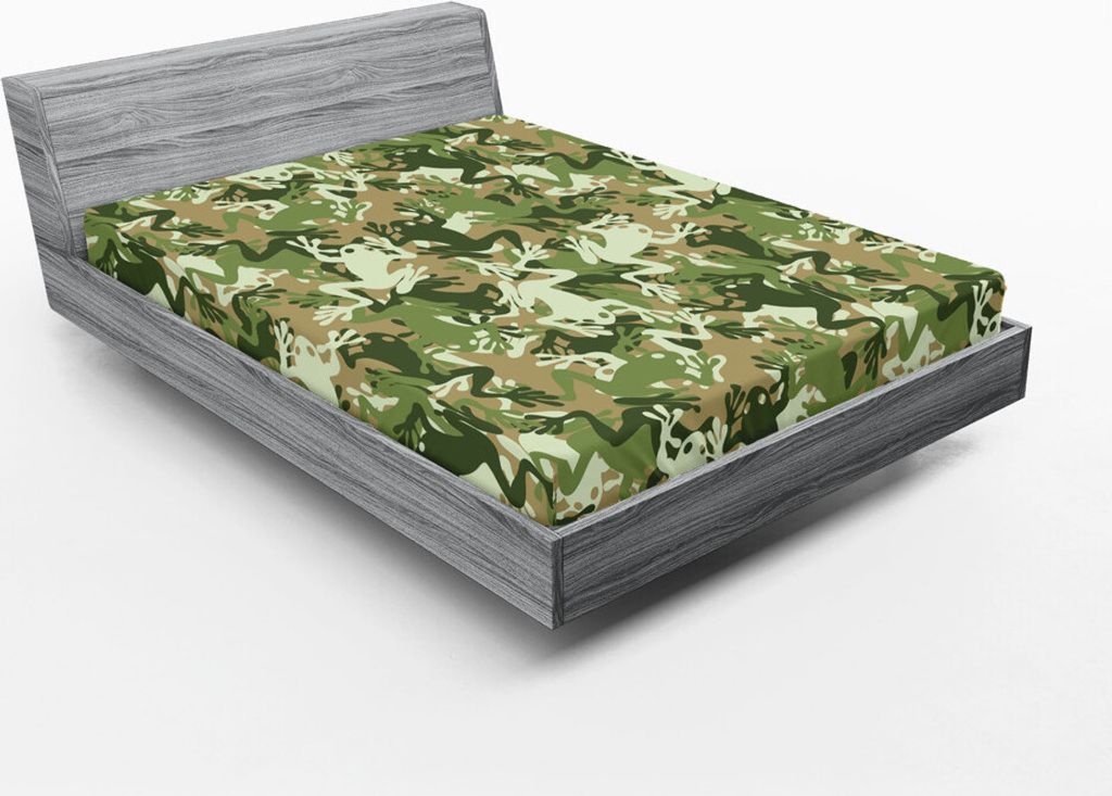 ABAKUHAUS Tier Spannbetttuch, Skull Camouflage Military Design Mit Verschiedenen Frosch Muster Verschiedene, 90 x 190 cm, Sage Pine Grün