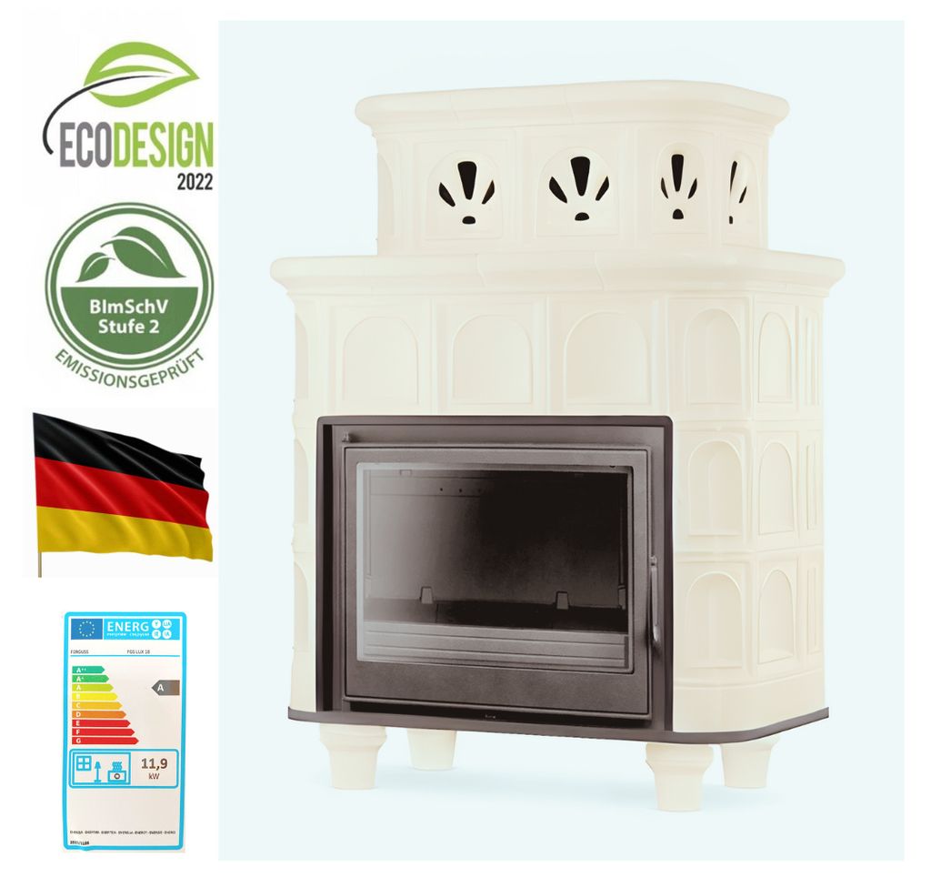 Kaminofen Kachelofen Hellbrunn Blmschv2 11kW klassisches Design Beige