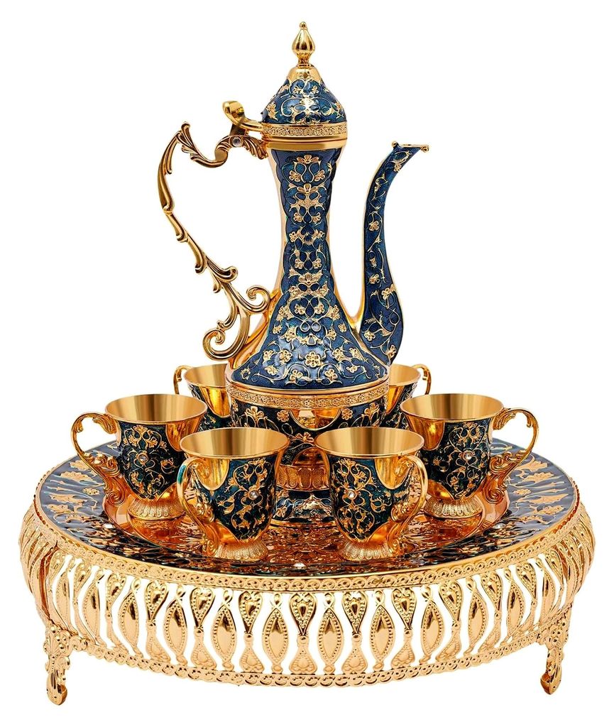 Türkisches Teeset mit Teekanne 280 ml - Vintage Tee-Set mit 6 Teetassen (je 25 ml) | Kaffeekannen-Set für Tee- oder Kaffeepartys - zur Dekoration...