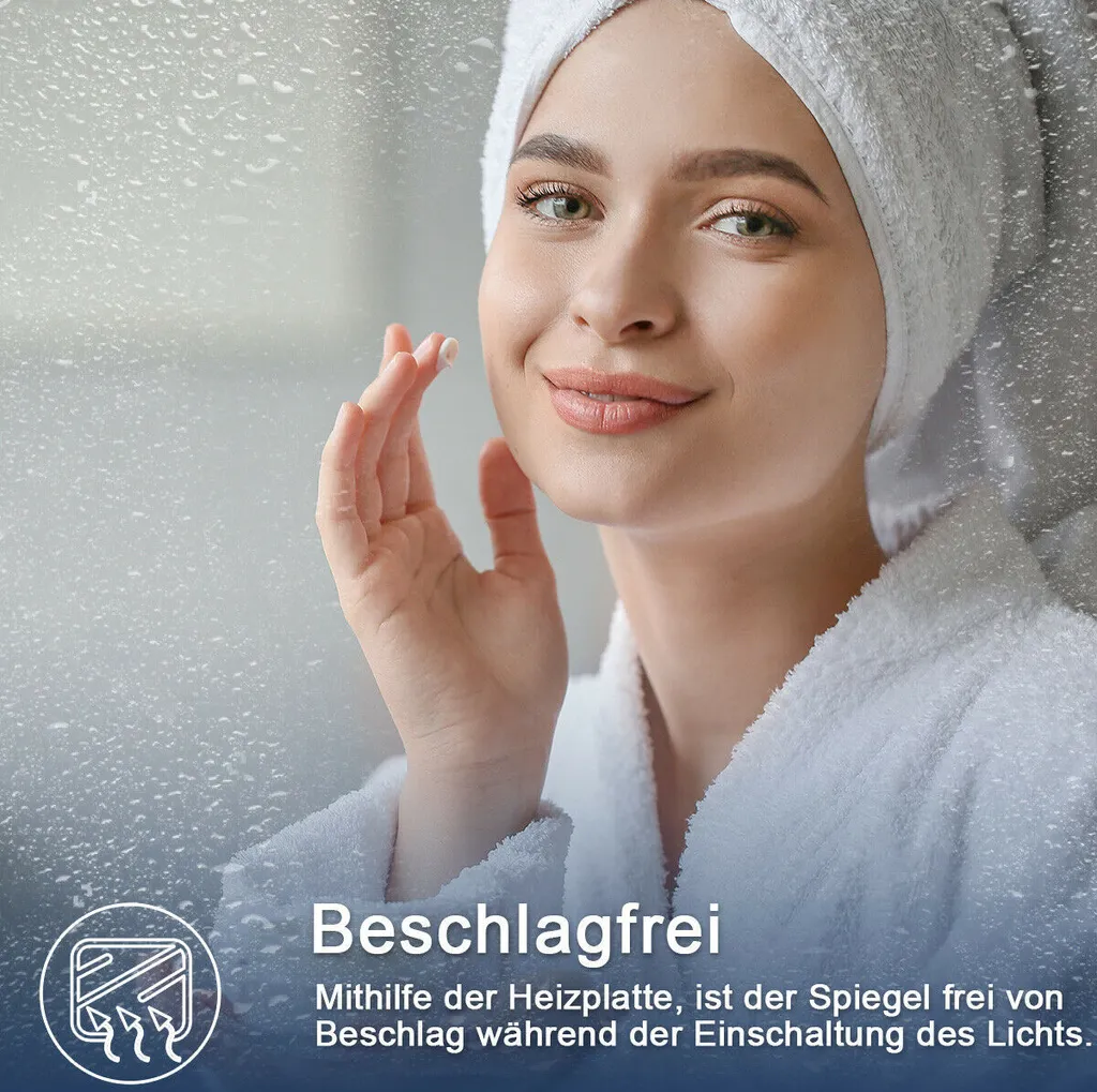 SONNI Specchio da bagno a LED Specchio illuminato senza nebbia 80 x 60 cm Specchio da bagno con illuminazione Interruttore a sfioramento Specchio da parete a LED con presa per rasoio e specchio da trucco con ingrandimento 3x - 3