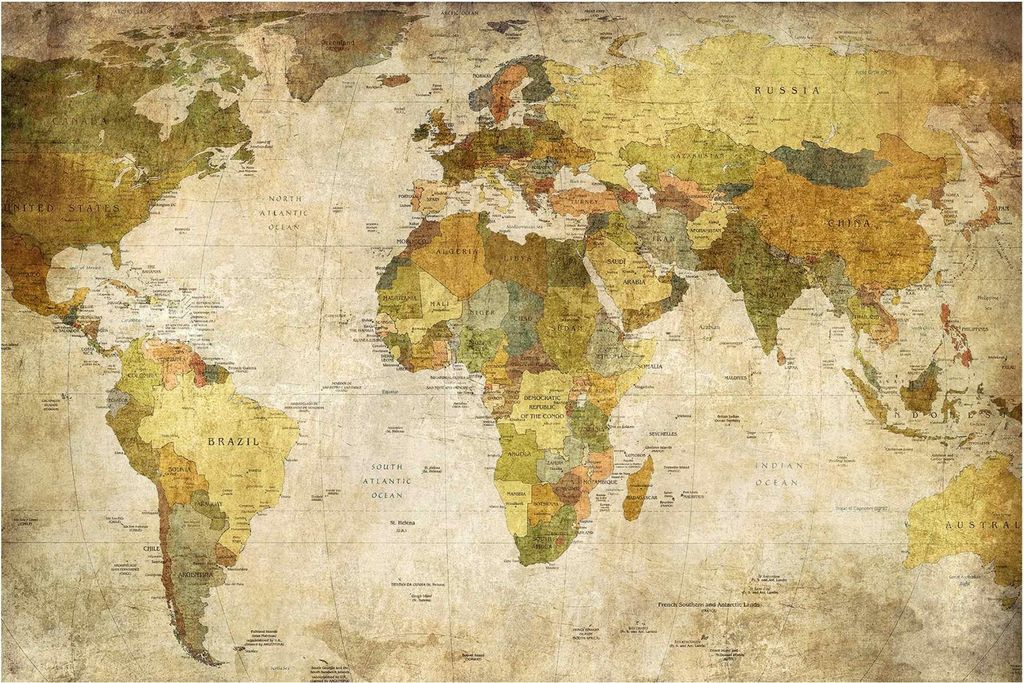 Fototapete Weltkarte - Vliestapete - Bildtapete UV-beständig Weltkarte Wandtapete geruchsfrei
