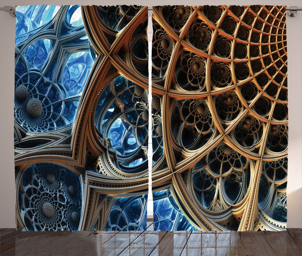 ABAKUHAUS Fractal Rustikaler Vorhang, Retro-Motiv, Wohnzimmer Universalband Gardinen mit Schlaufen und Haken, 280 x 175 cm, Braun Blau