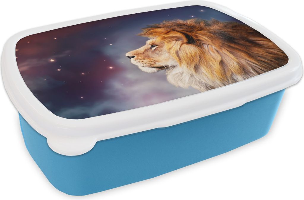 KitchenYeah Lunchbox Brotzeit Brotdose 17x11 cm Löwen - Sternenhimmel - Farben Kinder Brotzeitdose - Lunch - Kunststoff - Brotbüchse - Sandwich...