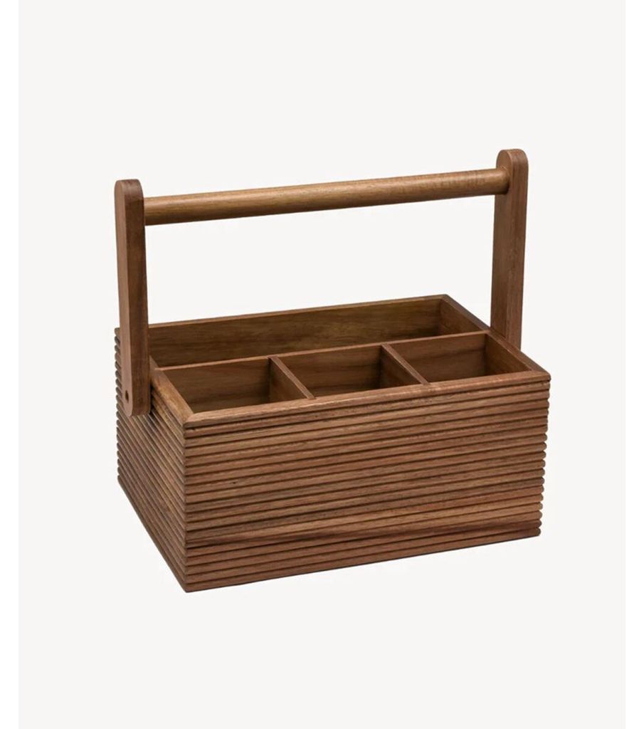 Akazie Stripe Organizer - Besteckständer aus Akazienholz mit Griff