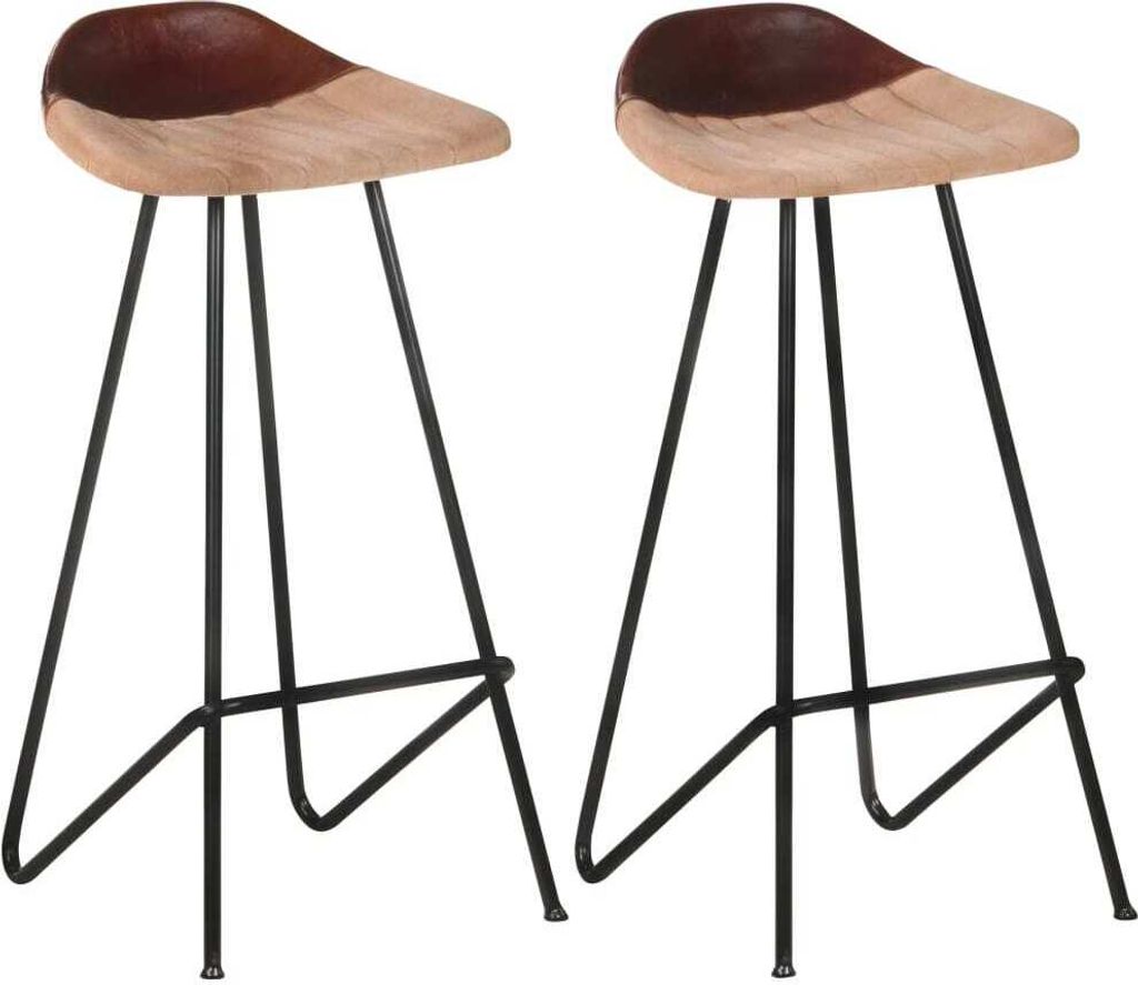 The Living Store Barhocker 2 Stk. Braun Echtleder