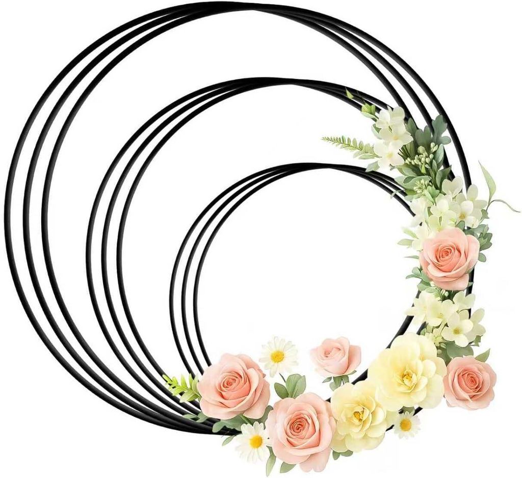 schwarze Metallkreise Ø10/15/20 cm, DIY-Ringe für Makramee, Stickereien und Tischdekorationen