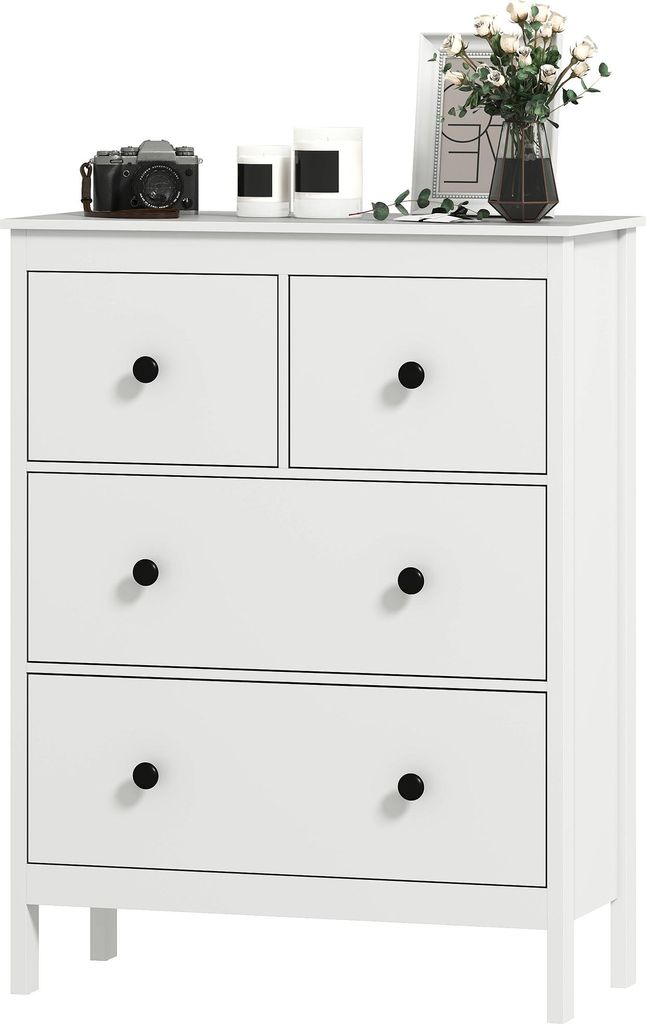 Kommode mit 4 Schubladen, für Kleidung & Bettwäsche, Wohnzimmer, Schlafzimmer, Flur, Spanplatte, Weiß