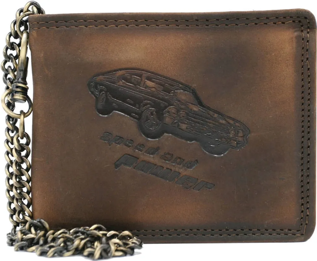 Portafoglio Uomo in Vera Pelle con Catena 12x9,5 cm - Stile Biker