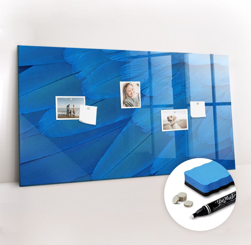Magnetpinnwand Memoboard - Zubehörsatz - Weißer Marker + Schwamm + Magnete - 120 x 60 cm - Vogelfeder