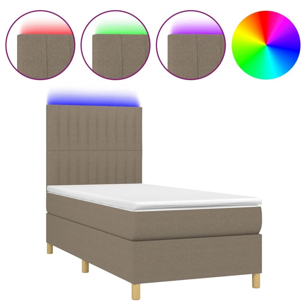 "SALE 2026" Boxspringbett Einzelbett - Gästezimmer - mit Matratze & LED Taupe 90x200 cm Stoff - Polsterbett Klassische Betten DE1377104