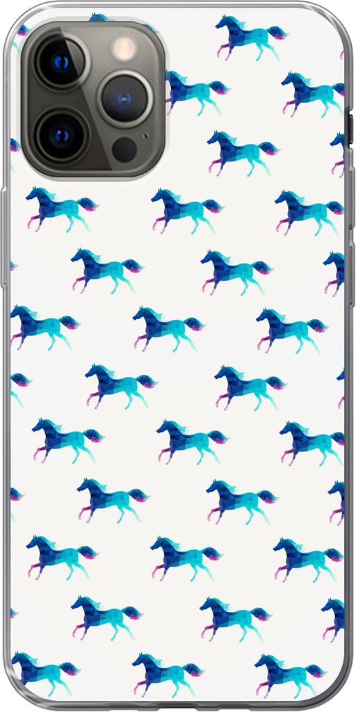 MuchoWow Handyhülle Schutzhülle Hülle für Telefoonhoesje iPhone 12 Pro Mädchen - Pferde - Kristall - Muster - Mädchen - Blau - Kinder - Kin...
