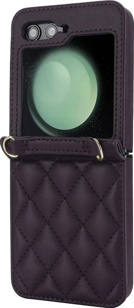 Cover Samsung Z Flip 7 FE / Flip 6 Texture Rombo Viola Scuro con Cordini