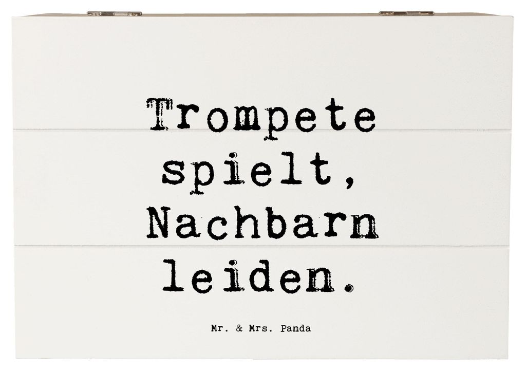 Mr. & Mrs. Panda Truhe Spruch Trompete Freude 22 x 15 cm - Weiß - Geschenk, laut, humorvoller Trompetenspruch, Schatzkiste, Musik, fotobox, Gesche...