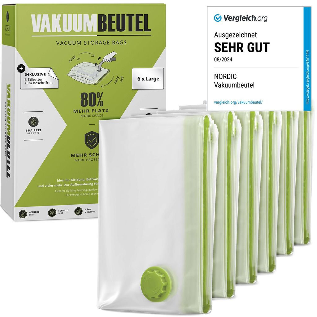 NORDIC - Vakuumbeutel für Kleidung - 6x Größe L in 80x60cm - BPA Frei - Vakuumbeutel für Bettdecken – Vacuum Bags for Clothing – Vakuumie...