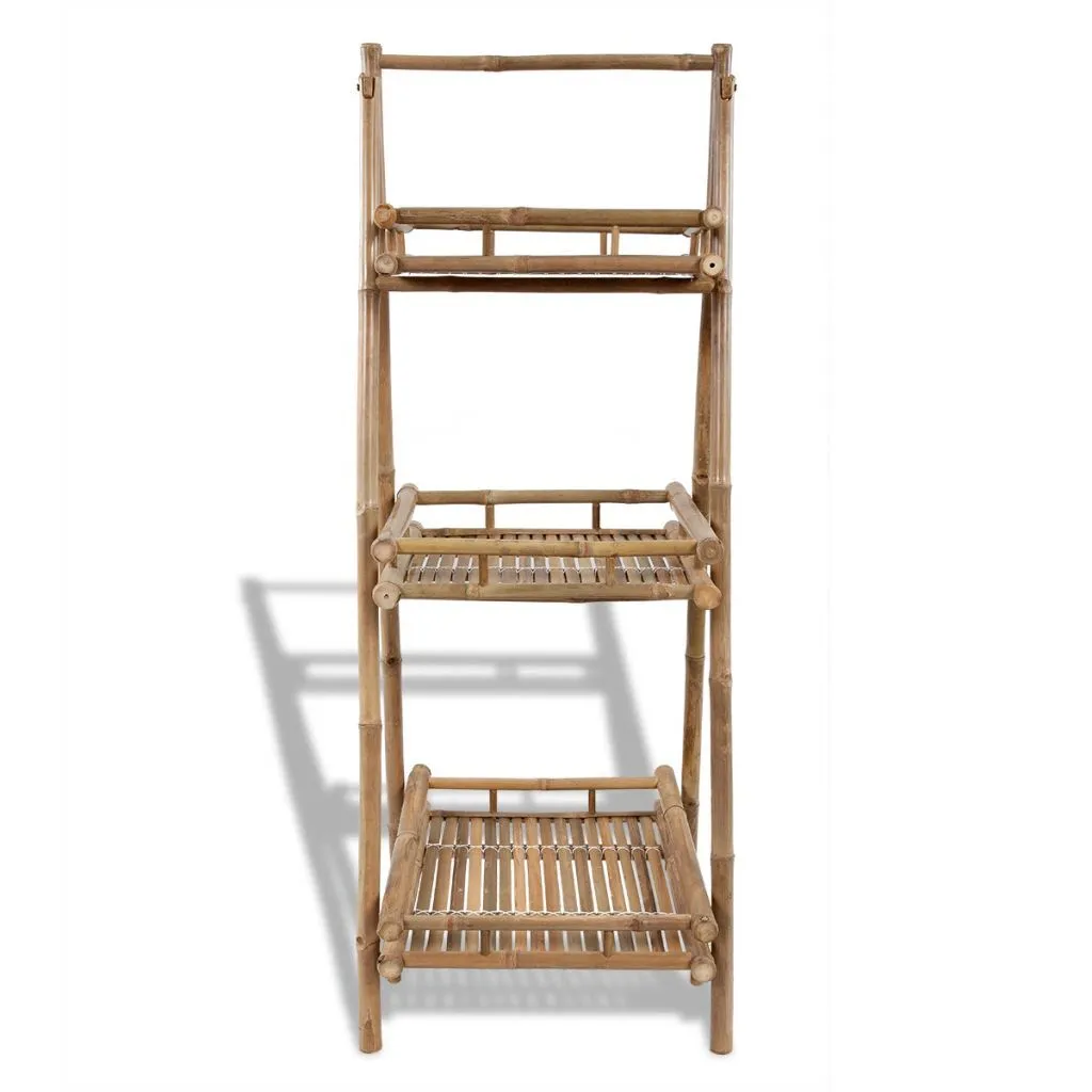Étagère à Fleurs en Bambou avec 3 Niveaux de Rangement pour Intérieur