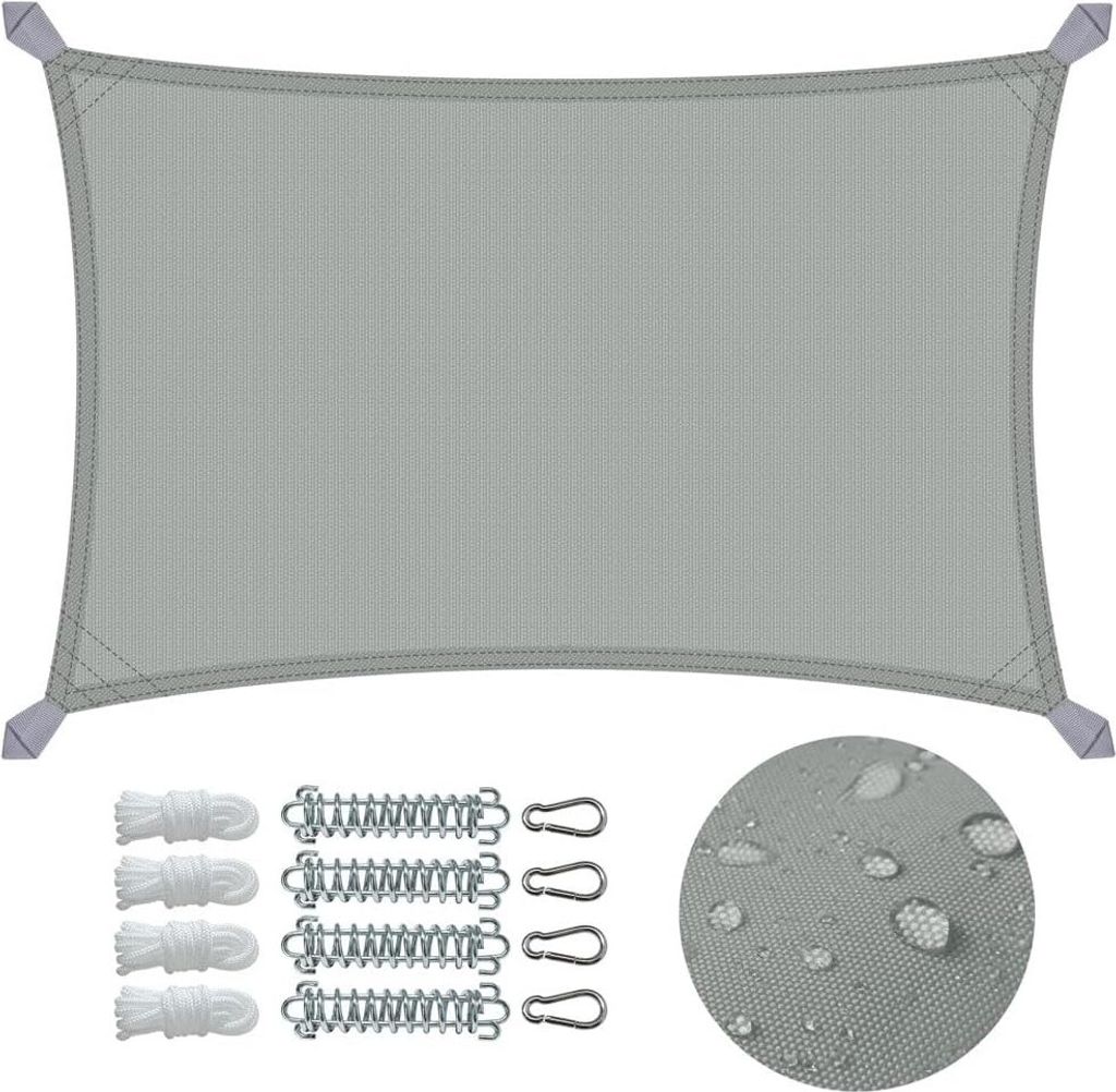 VOUNOT Wasserdicht Sonnensegel Rechteckig mit Befestigung Set, 3x4m, Anthrazit