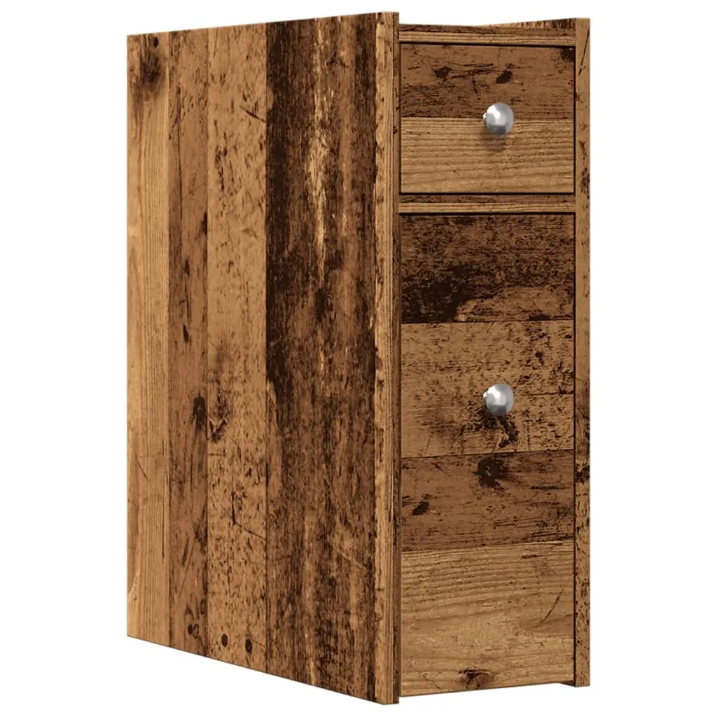 Mobiletto Bagno 23cm con Ruote - Carrello Legno Recuperato Robusto