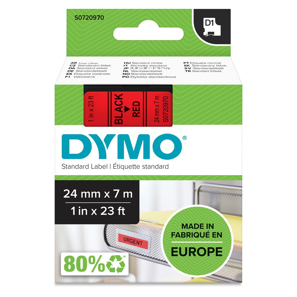 DYMO Original D1-Etikettenband | schwarz auf rot | 24 mm x 7 m | selbstklebendes Schriftband | für LabelManager-Beschriftungsgerät