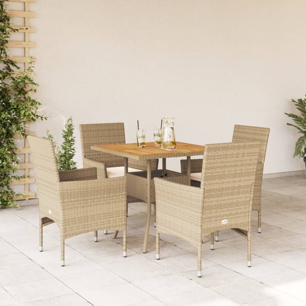Maison Exclusive - 5-tlg. Garten-Essgruppe mit Kissen Beige Poly Rattan Akazie