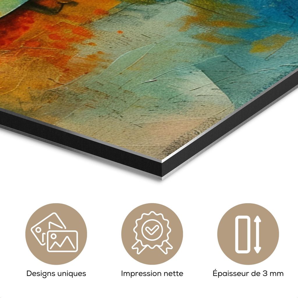 MuchoWow Wanddekoration Metall Metallbild Wandkunst 90x120 cm Kunst - Abstrakt - Ästhetisch - Farbenfroh - Kunst MuchoWow Aluminium Gemälde - Ind...