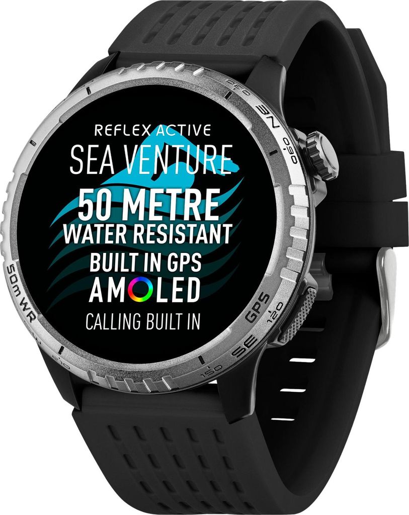 SEA VENTURE 400 R 50m Schwimmfeste AMOLED GPS Smartwatch mit Schwarzem Armband Schwarz Unisize Reflex Active