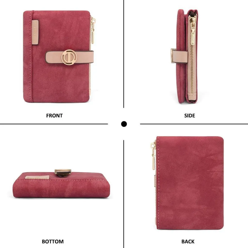 Porte-monnaie femme bordeaux compact à compartiments multiples