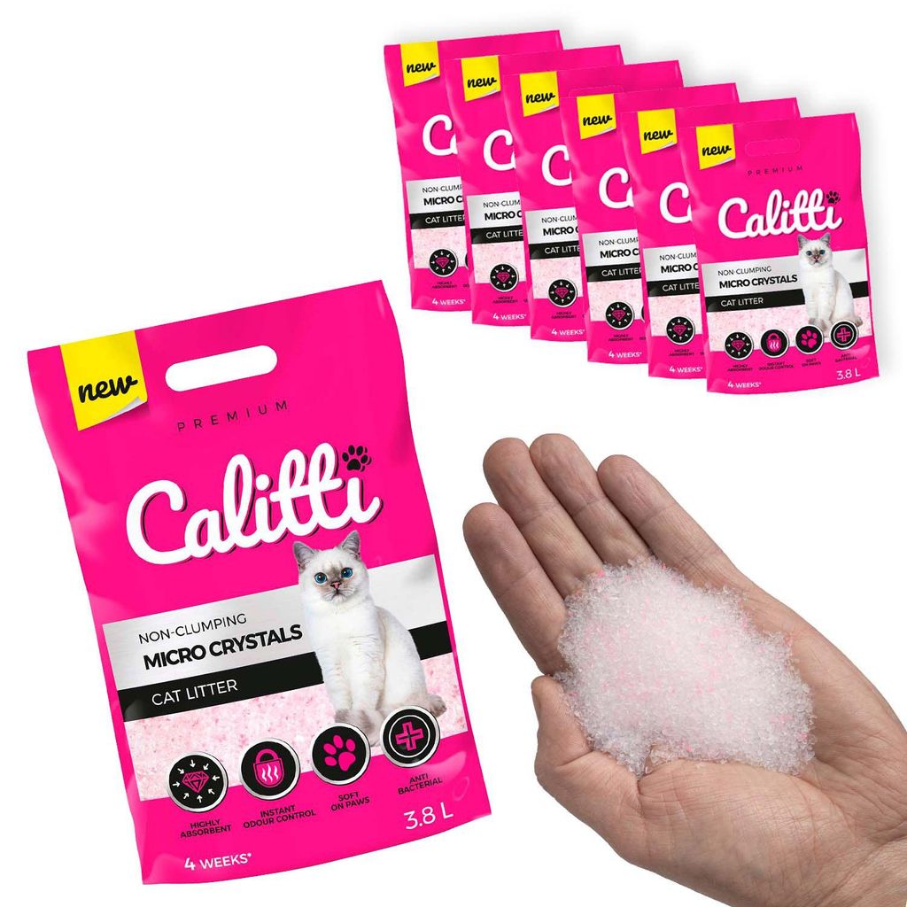Calitti - Micro Silikat Katzenstreu | Premium Crystals Silikatstreu | Antibakteriell Katzensand | 6-er Set 6 x 3,8 L