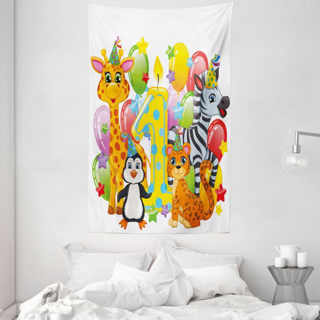 ABAKUHAUS Bunt Wandteppich und Tagesdecke, Safari-Tier Geburtstag aus Weiches Mikrofaser Stoff Waschbar ohne Verblassen Digitaldruck, 140 x 230 cm,...