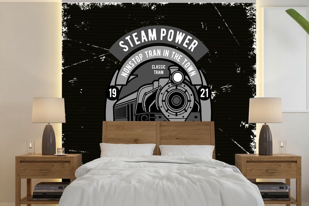 MuchoWow Fototapete für Wohnzimmer oder Schlafzimmer Wandtapete Vinyl Motivtapete Zug - Grau - Vintage - 260x260 cm - Papiertapeten