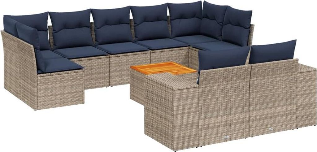 10-teiliges Gartensofa-Set mit Kissen, grau, Polyrattan