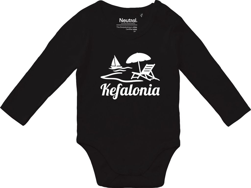 Huuraa Baby Body Kefalonia Inselmotiv Griechenland 62 Black Baumwolle Fairtrade Langarmbody Geschenkidee