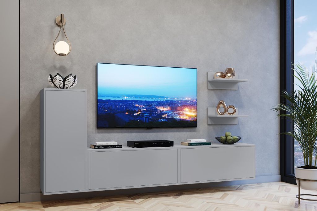Furnitech TV-Schrank Kombination – Wohnzimmermöbel – 219 cm – weiß/schwarz – modern WS2-25POP-M10