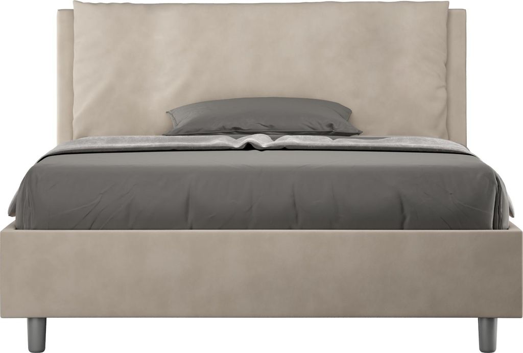 ITYHOME - Gepolstertes Bett mit Lattenrost 140x200 mit Mikrofaserbezug Sandfarbe Antea Large