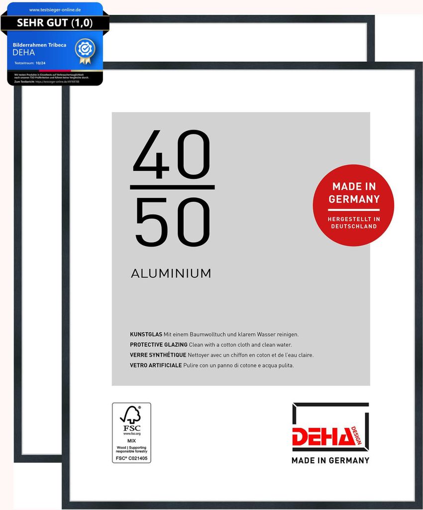 DEHA 2er SET Aluminium Bilderrahmen Tribeca, 40x50 cm, Struktur Schwarz Matt