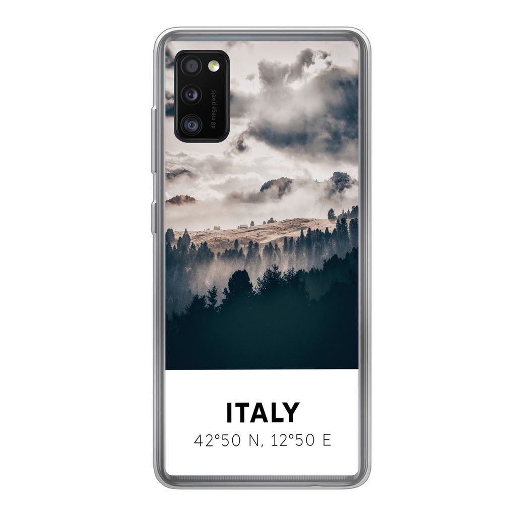 MuchoWow Handyhülle Schutzhülle Hülle für Samsung Galaxy A41 Italien - Nebel - Wald - Baum Silikon Softcase Handy Hülle - Mobiltelefon