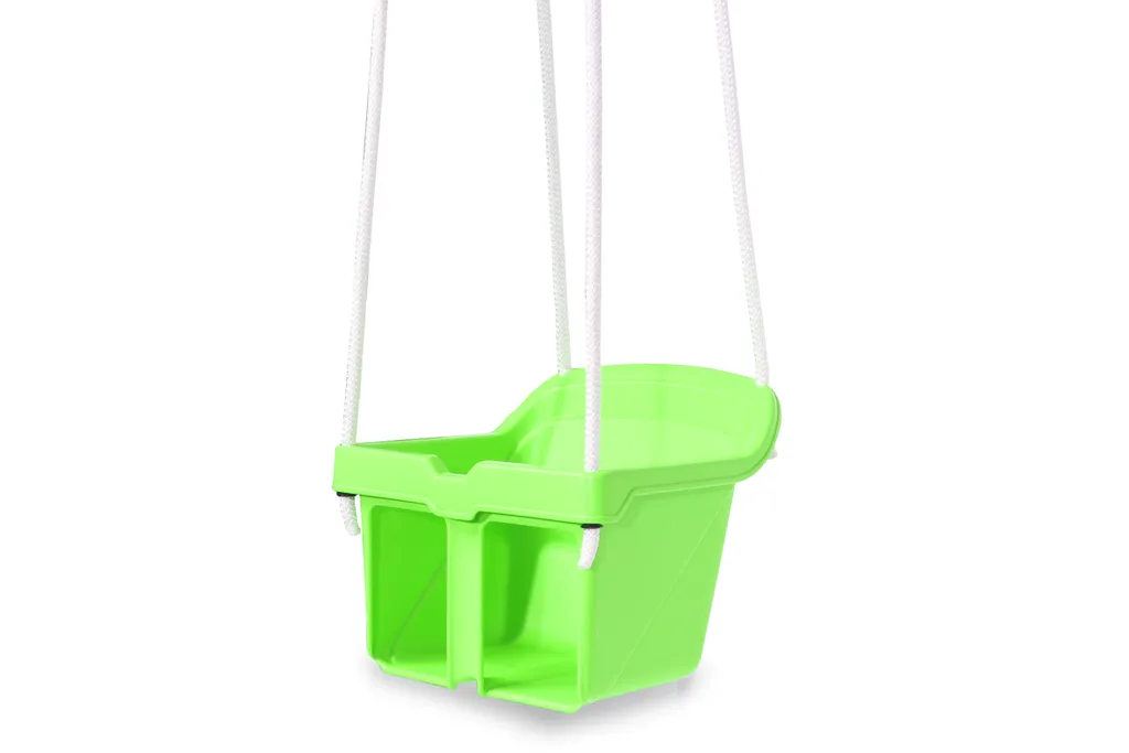 Petite balançoire verte pour enfant avec harnais de sécurité intégré