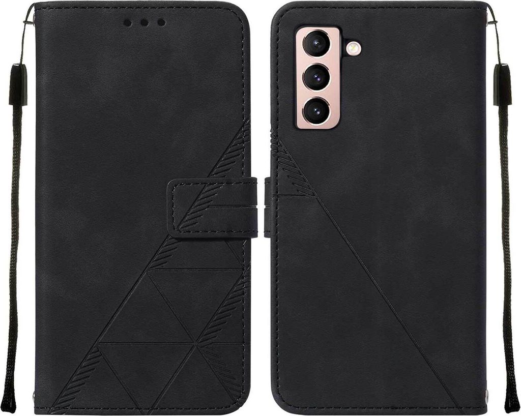 Galaxy S21 5G Hülle, Schlank Prägung Flip Leder Kartenfächer Schutzhülle mit Ständer für Samsung Galaxy S21 5G Schwarz