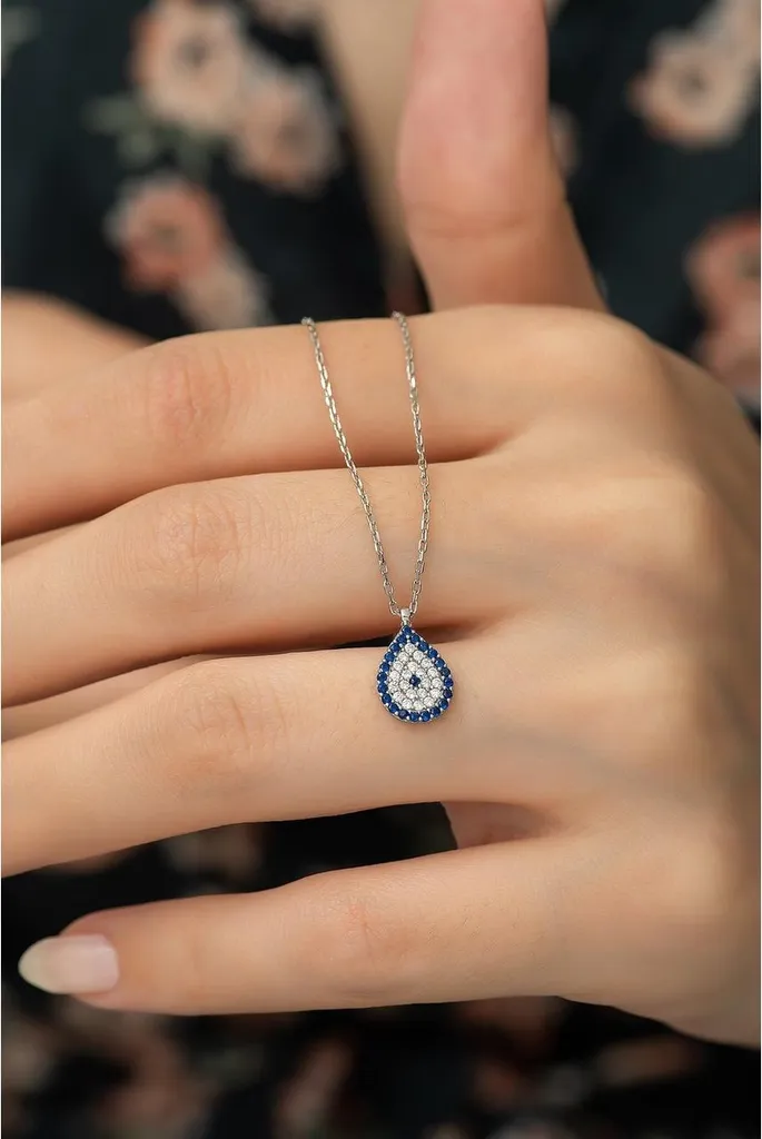 Petit collier œil goutte en argent 925 rhodié - Élégance et finesse