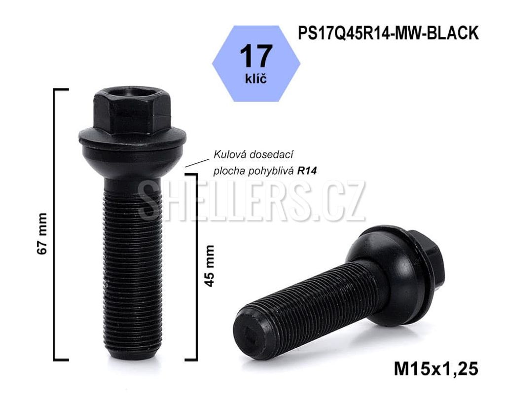 Kolový šroub M15x1,25x45 kulový R14, pohyblivá plocha, klíč Obrázek produktu 