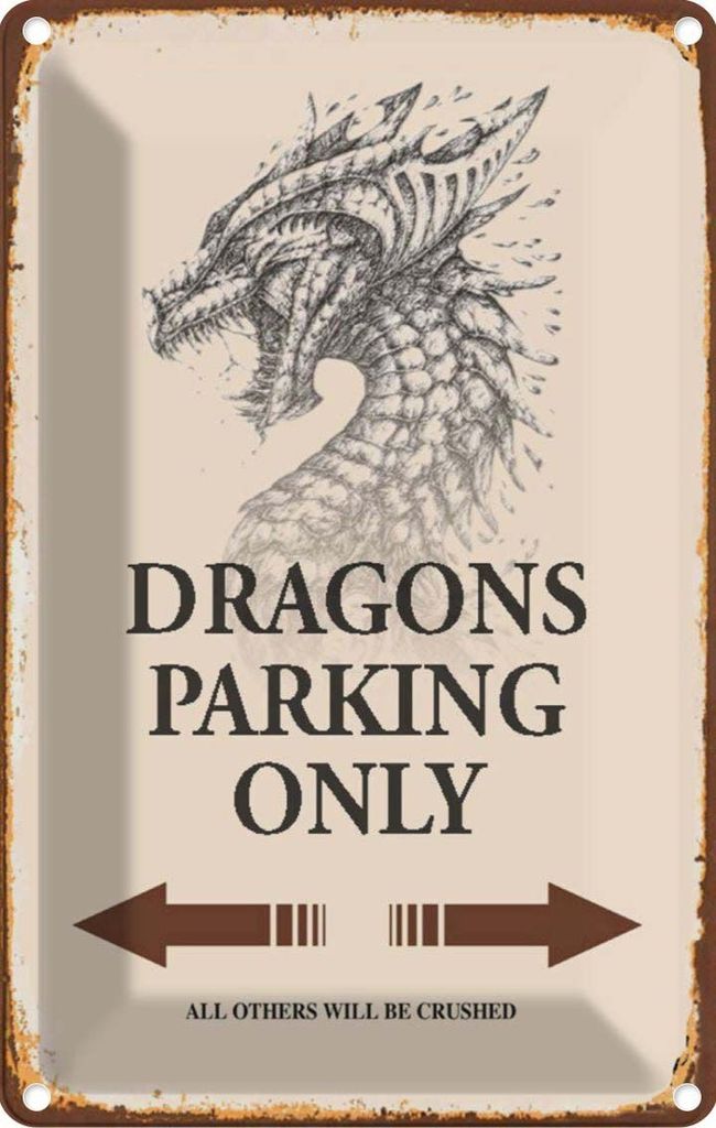 vianmo Blechschild 30x20 cm Dragons parking only Warnschild Hinweisschild Sicherheit Vorsicht