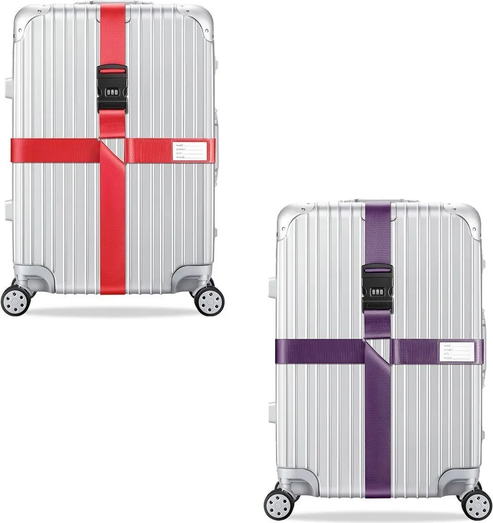 Offerta 2x Cinghie Bagagli Trasversali Rosso/Viola - Prezzo Outlet