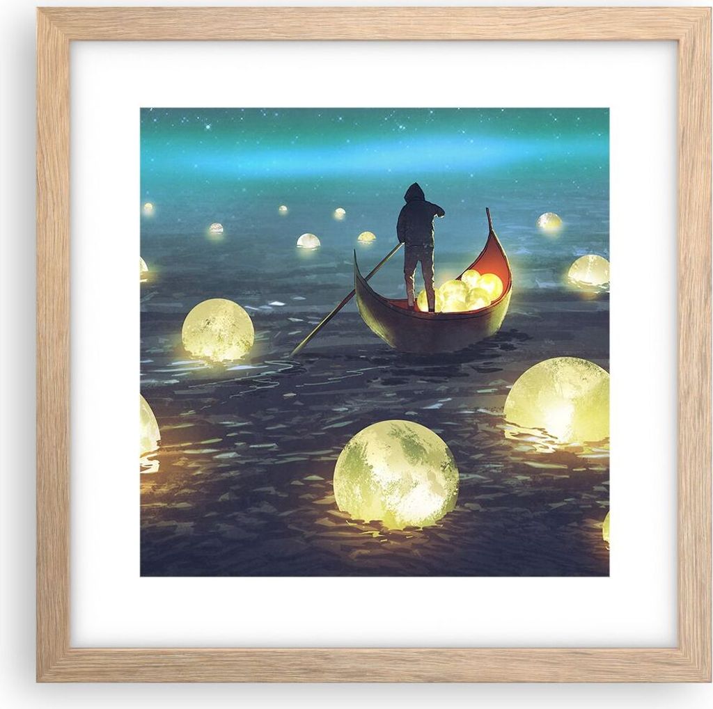 Gerahmtes Poster - Rahmen in heller Eiche - Boot Wasser Produktbild 