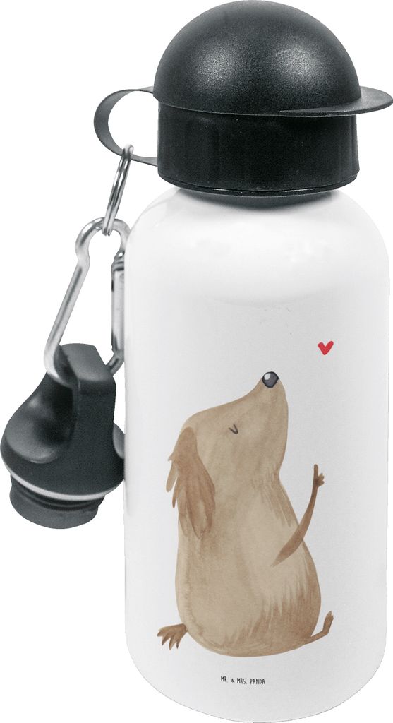 Mr. & Mrs. Panda Trinkflasche Hund Liebe - Weiß - Geschenk, outdoor, Herz, Kindergarten, Hundemotiv, Kindertrinkflasche, Kinder, Hunde, Wasserflasche