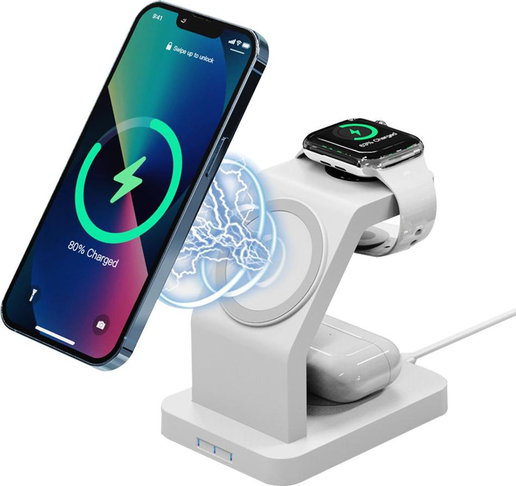 Magnetisches kabelloses Ladegerät für iPhone 13/12, 3-in-1-Ladestation (kabellos) kompatibel mit iPhone 13/12 Pro Max Mini, iWatch-Ladestation f...