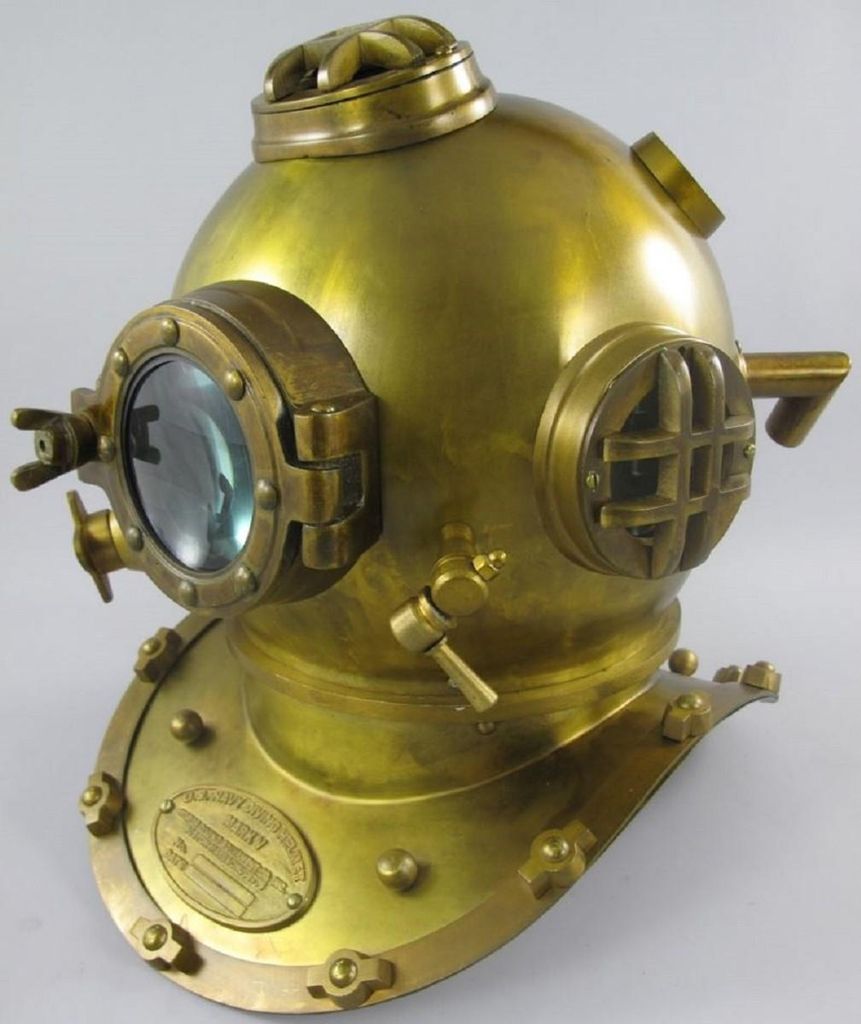 Casa Padrino Antik Stil Deko Taucherhelm Messing brüniert 35 x 50 x H. 47 cm - Wohnzimmer Deko - Schreibtisch Deko - Luxus Deko - Deko Accessoires